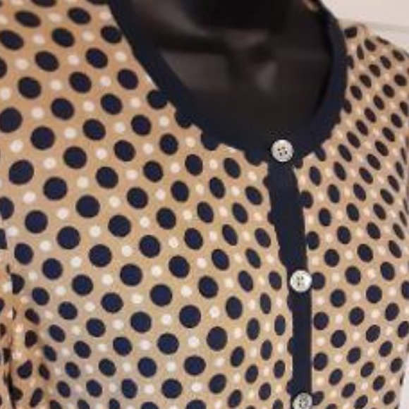 Ann Taylor Tan Cardigan with Navy White Polka Dots - Picture 3 of 7